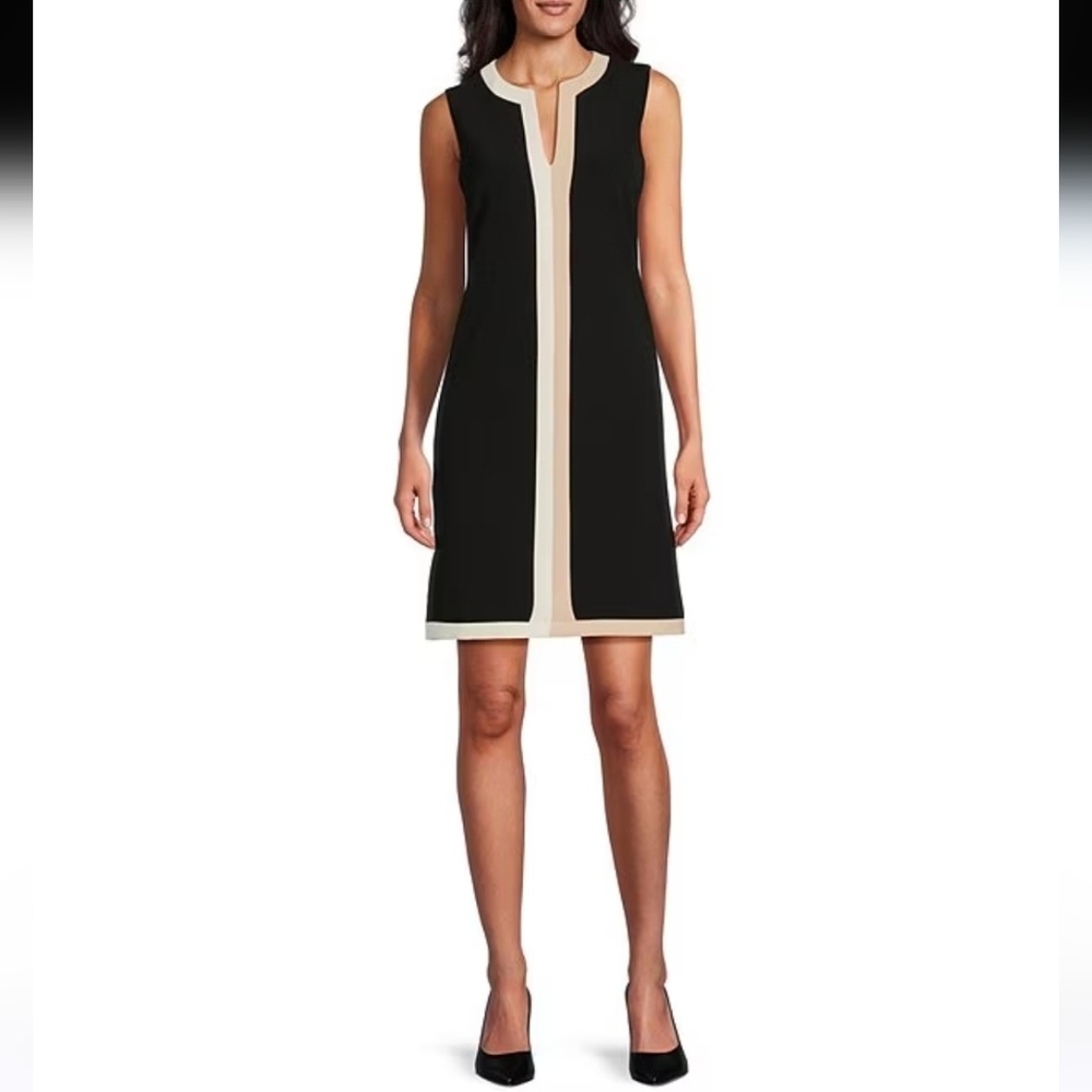 Preston & York Fallon Color Block Split V-Neck Sleeveless Pocketed Shift Dress‎